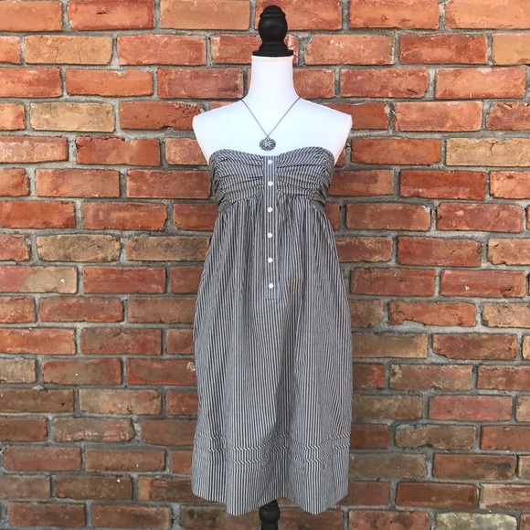 Dresses & Skirts - Pinstripe Ruched Babydoll Pocket Dress Gray